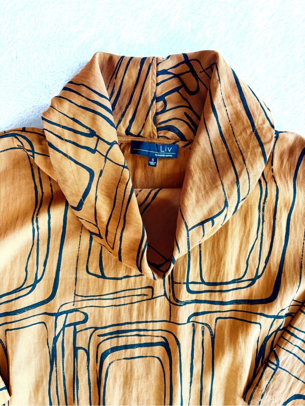 Liv by Habitat Abstract Print Cowl Neck 3/4 Sleeve Shirt, Brown & Black, Size S - Picture 3 of 6